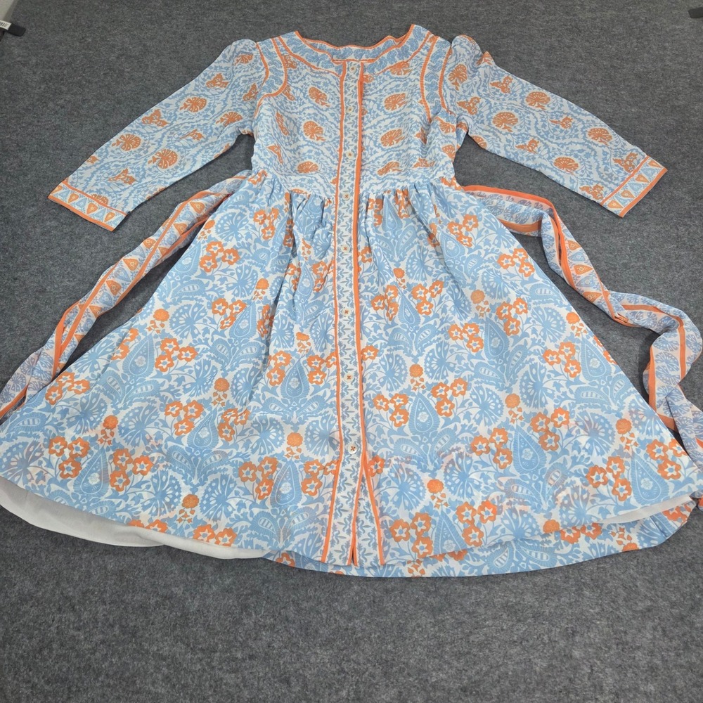 Gretchen Scott Dress XXS Blue Orange Floral Fit Flare Button Front Belted Resort